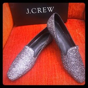 JCrew Darby Glitter Loafers Metallic Graphite NIB